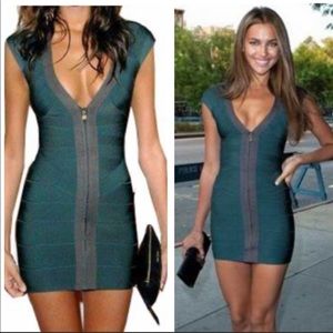 100% Authentic Herve Leger Bodycon Dress - Green … - image 1